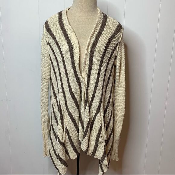 Free People Boho Cardigan Circle Back Cream and Clay Size Small Long Sleeve Knit - Picture 1 of 9